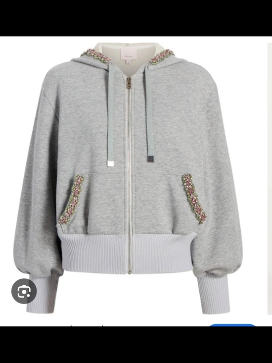 Cinq a Sept Maddie Light Gray Beaded Zip Hoodie